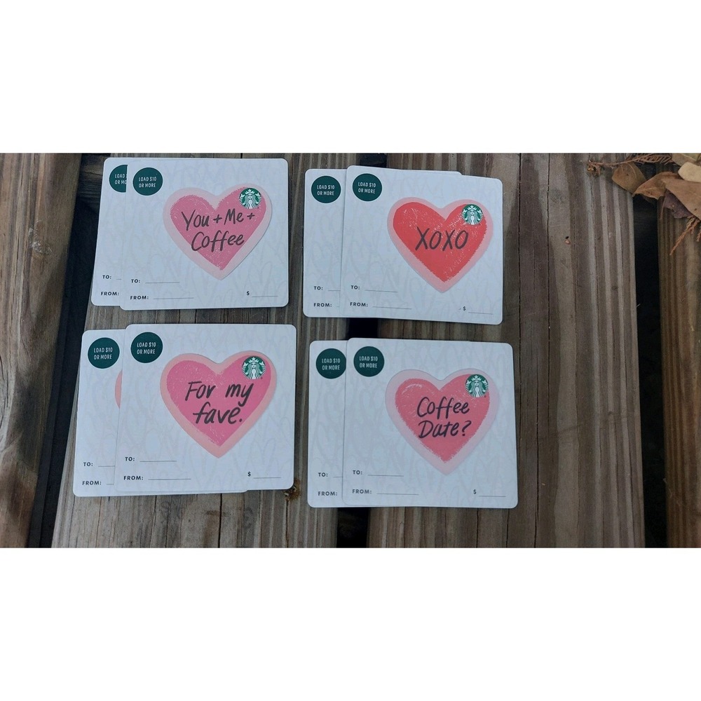 2026 Starbucks Valentine's Day Complete Set of 4 Die-Cut Hearts Gift Cards $0 ❤️